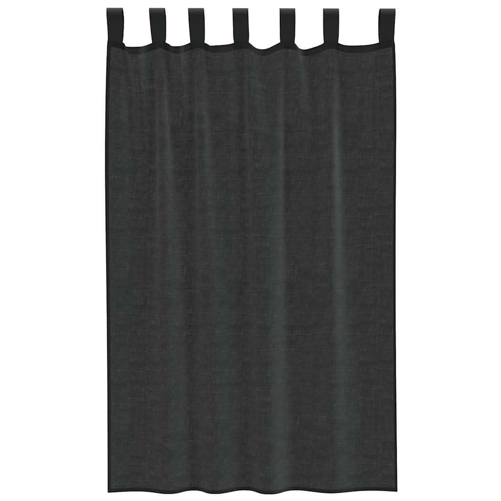 Lot de 2 rideaux en voile avec languette - En polyester - Noir - 140 x 175 cm - Protection solaire - Pour fenêtre, salon, bureau, balcon