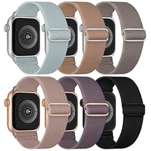 Stretchy Nylon Solo Loop 6-Pack Compatible with Apple Watch Bands 38mm 40mm 41mm 42mm 44mm 45mm 49mm, Nylon Sport Elastic Wristbands Strap Women Men for iWatch Series 9 8 7 6 5 4 3 2 SE Ultra 2 Ultra