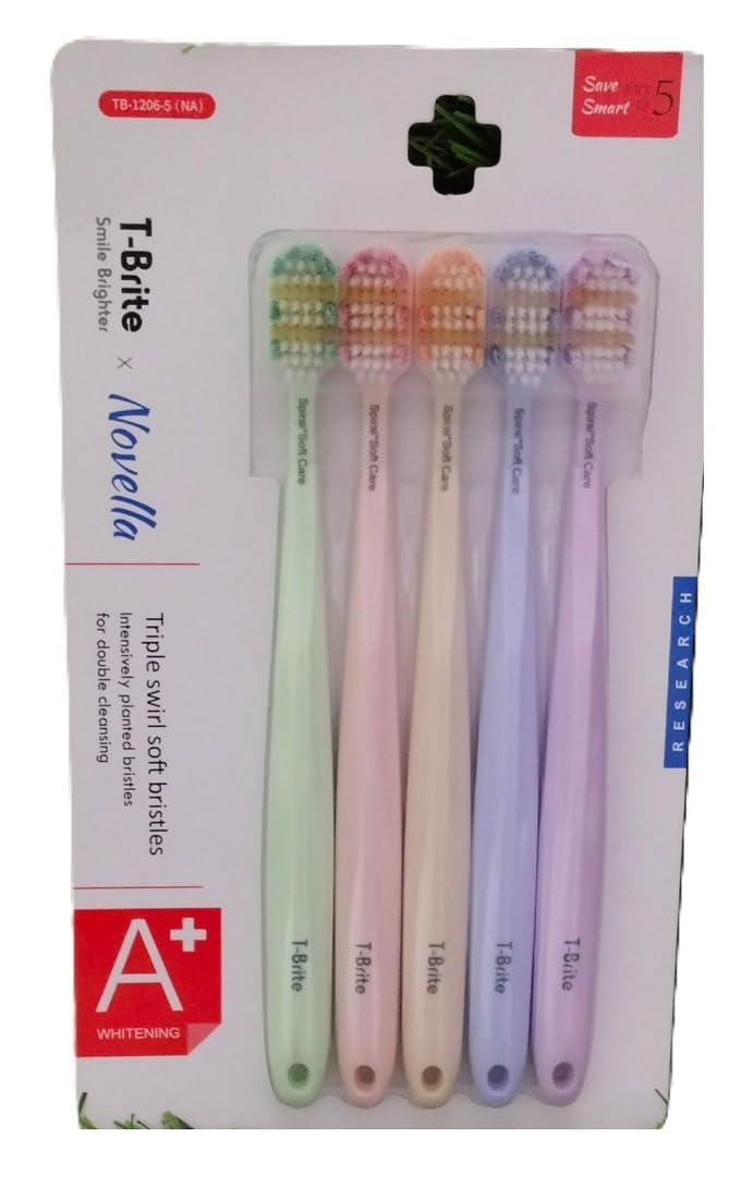 BlackZone Soft Toothbrush Set, Ultra-Soft Bristles Wide Brush Head, Deep Gentle Cleaning for Sensitive Gums, Budget-Friendly Family Toothbrush Pack (T-Brite x Novella Pack of 5)-image-42