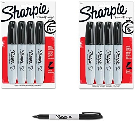SHARPIE Marcador permanente, tamaño de punto de marcador de 0.209 in, estilo de punto de marcador de cincel, tinta negra, paquete de 8 unidades con
