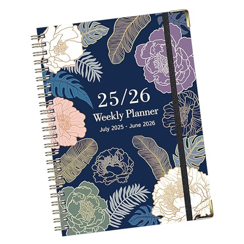 Tewzafiya Calendario libro | Cuaderno escolar,A5 de cara gruesa floral cuaderno de julio de 2025 a junio de 2026 para bocetos Bullet-Journal Notas Trabajo Universitario