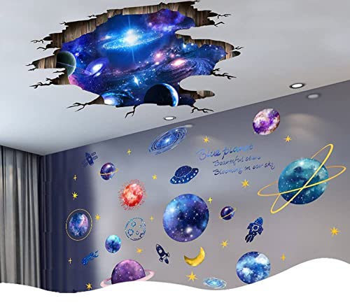 Pegatinas de pared de galaxia con efecto mágico 3D nave espacial y estrellas 6