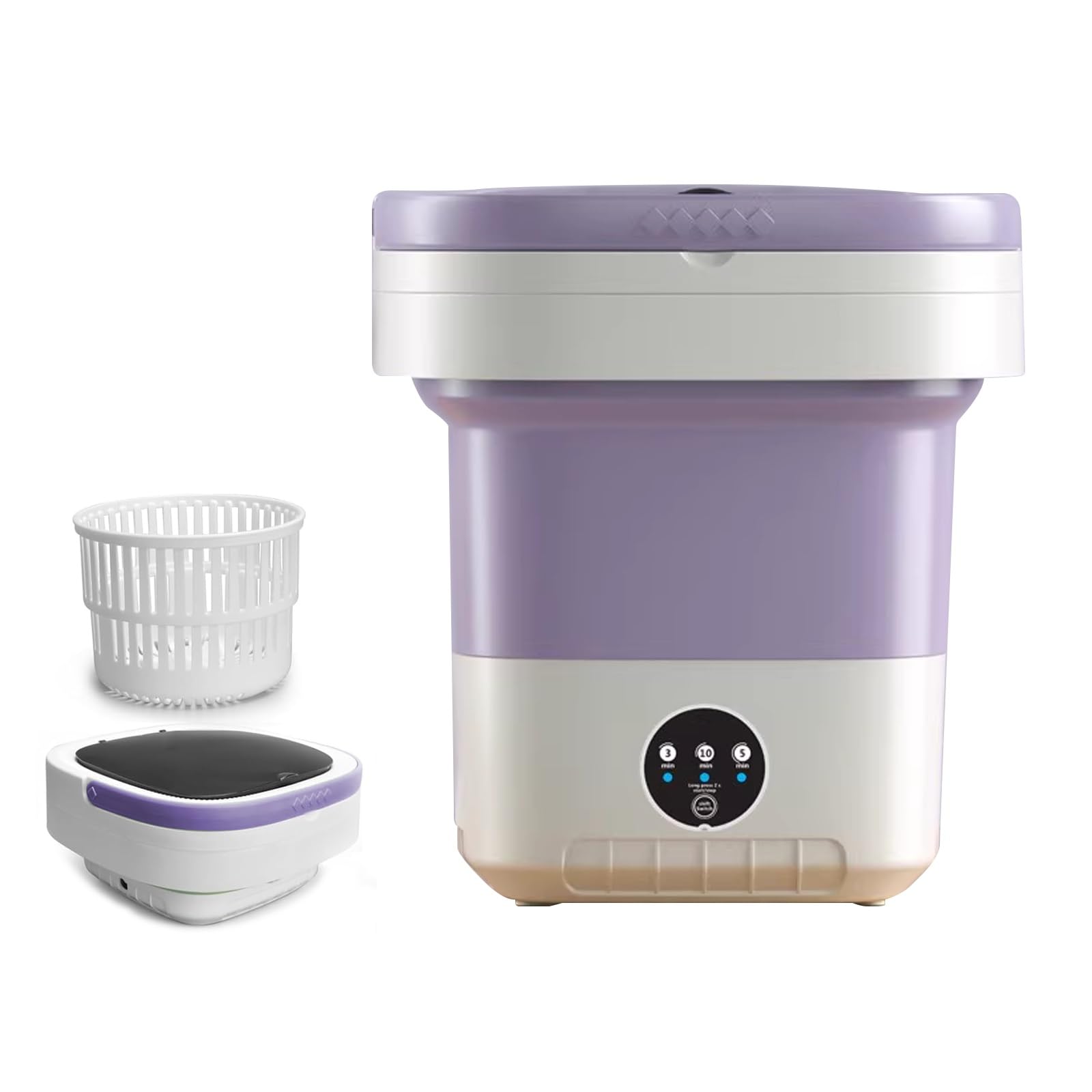 16L Zwijana Przenośna Pralka z Koszem do Wirowania 3 Tryby Pralki do Ubrań Skarpetek Delikatnych Przenośna Pralka Idealna do Podróży Kempingu Domu Apartamentu(Purple)
