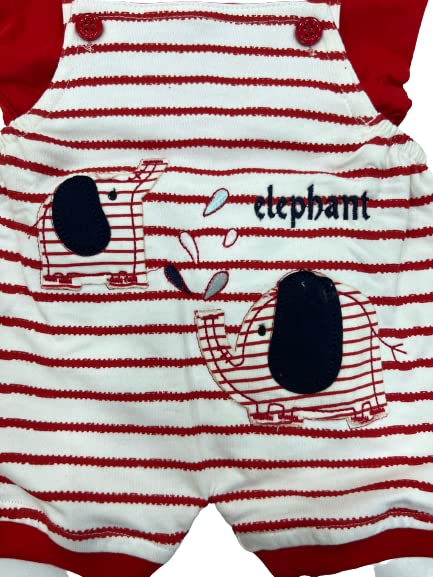 Image of SPONGY kids Half Sleeve Kid's Cotton Blend T-Shirt Striped Print with Dungaree Shorts Bodysuit for Baby Boy & Girl