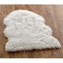 Chanasya Super Soft Faux Fur Fake Sheepskin White Sofa Couch Stool Casper Vanity Chair Cover Rug/Solid Shaggy Area Rugs for Living Bedroom Floor - Off White 2ftx3ft