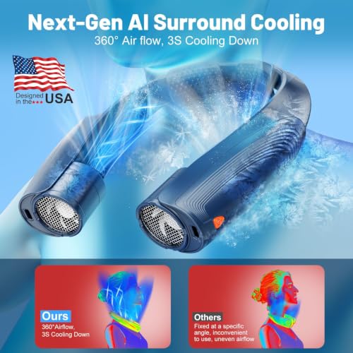 Image of 8000mAh Portable Neck Fan with 6 Powerful Speeds, 20H Runtime Cooling Fan | USB-C Rechargeable Fan,Hands-Free 360 Cooling Neck Fan,Twistable,Wearable Personal Fan Gift for Women Men Outdoor
