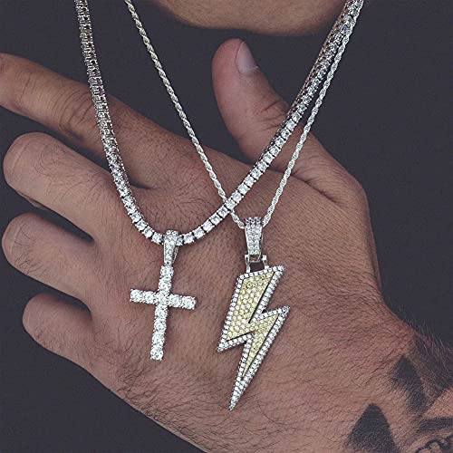 Jinao Hip Hop Lightning Bolt Design Pendant 18K Gold Plated Iced Out Cz Pendant Necklace With Micropave Simulated Diamond For Men Women (Gold) #TOP3