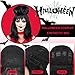 YUPEWG Lydia Deetz Wigs for Women Cosplay Black Wig With Bun Medium Length Straight Beetle Wig With Bangs with Wig Caps Cute Soft Wigs for Party Halloween