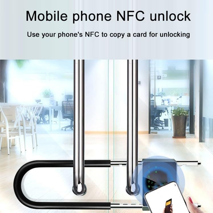 Candado inteligente impermeable en forma de U, capacidad de 100 huellas dactilares y 30 juegos de contraseñas, y desbloqueo NFC, para control de aplicación Tuya, IP65 resistente al agua (430 mm)