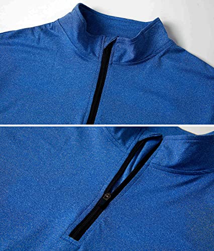 MANSDOUR Herren Schnelltrocknende Active Sportshirts Quarter Zip Langarm Laufpullover Tops Outdoor Sweatshirt, blau, Mittel