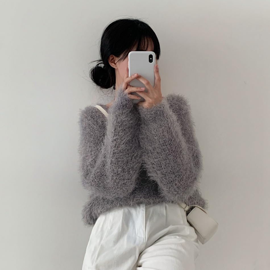 Image of Mohair Cardigan for Women - Fuzzy Open Front Oversized Faux Fur Coquette Sweater