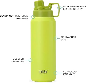 TYESO 30oz Water Bottle with Carrying Handle Lid | Insulated Stainless Steel Thermos | Gym & Sports Travel Bottle | Leak Proof & BPA Free | Summit Collection Perfect Holiday Gift (Cloud White)