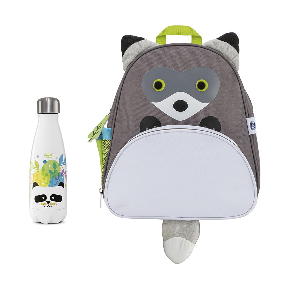 hicco Thermal Rabbit Backpack and Panda Thermal Bottle Kit, Practical Kit Consisting of Thermal Pink Rabbit Shaped Cup Holder and Stainless Steel Thermal Bottle with Panda 350 ml, 2 Years +