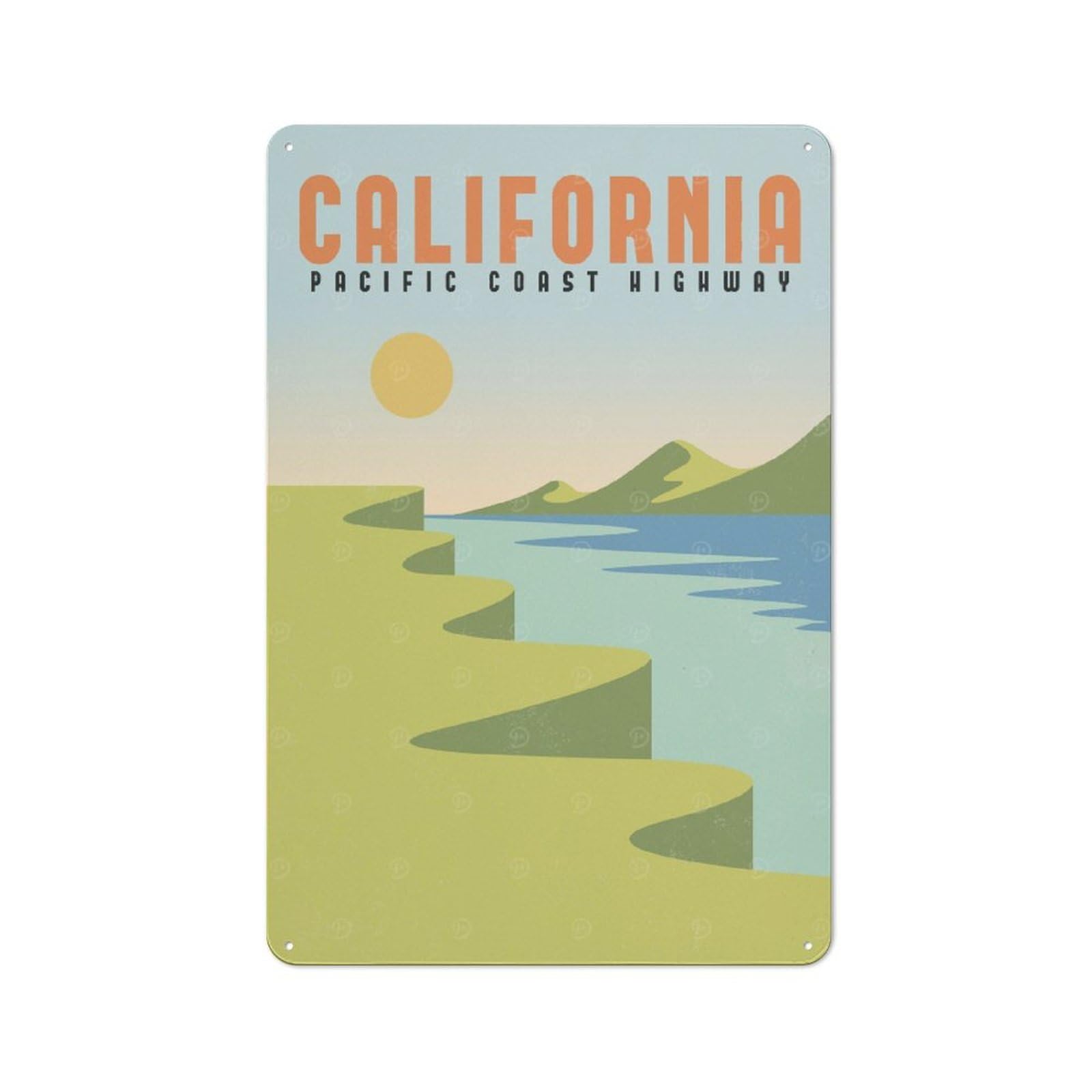 Junmoney Style-3 California Pacific Coast Industrial Metal Sign 30X20cm, Modern Retro Loft Wall Plaque For Modern Home, Workshop, Office Or Cafe