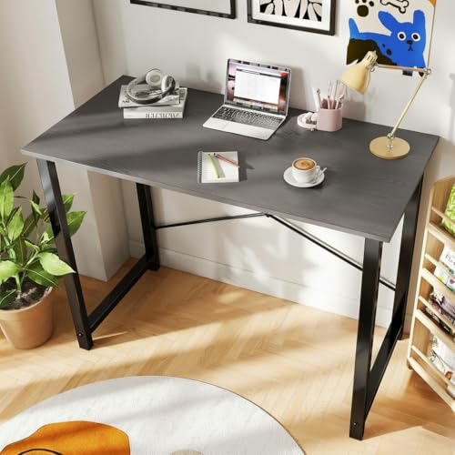 Image of JD FRESH 36 Inch Folding Study Table Desk with Metal Frame & Wooden Finish /Portable Table /Space Saving Computer Desk for Home Office, Bedroom /Foldable Writing Table, Laptop Desk (Grey)