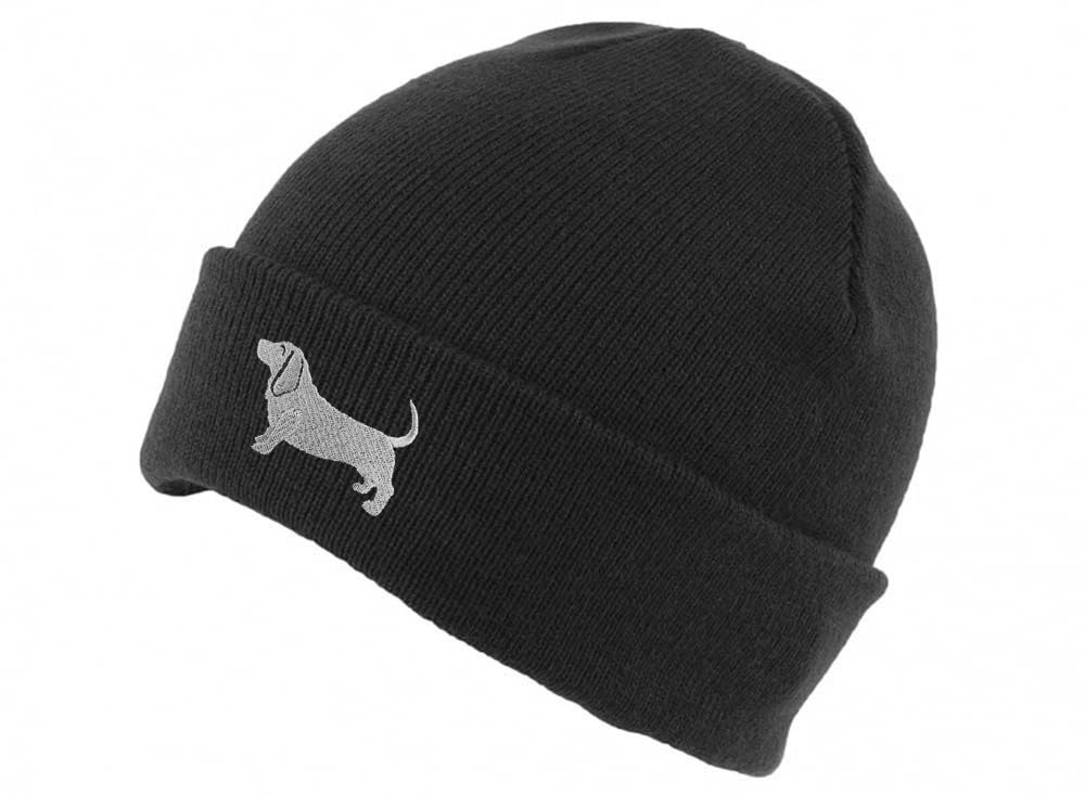 The House Of Dog: Basset Hound Owner Gift. Classic Cuffed Unisex Beanie Ski Hat with Embroidered Design. Black
