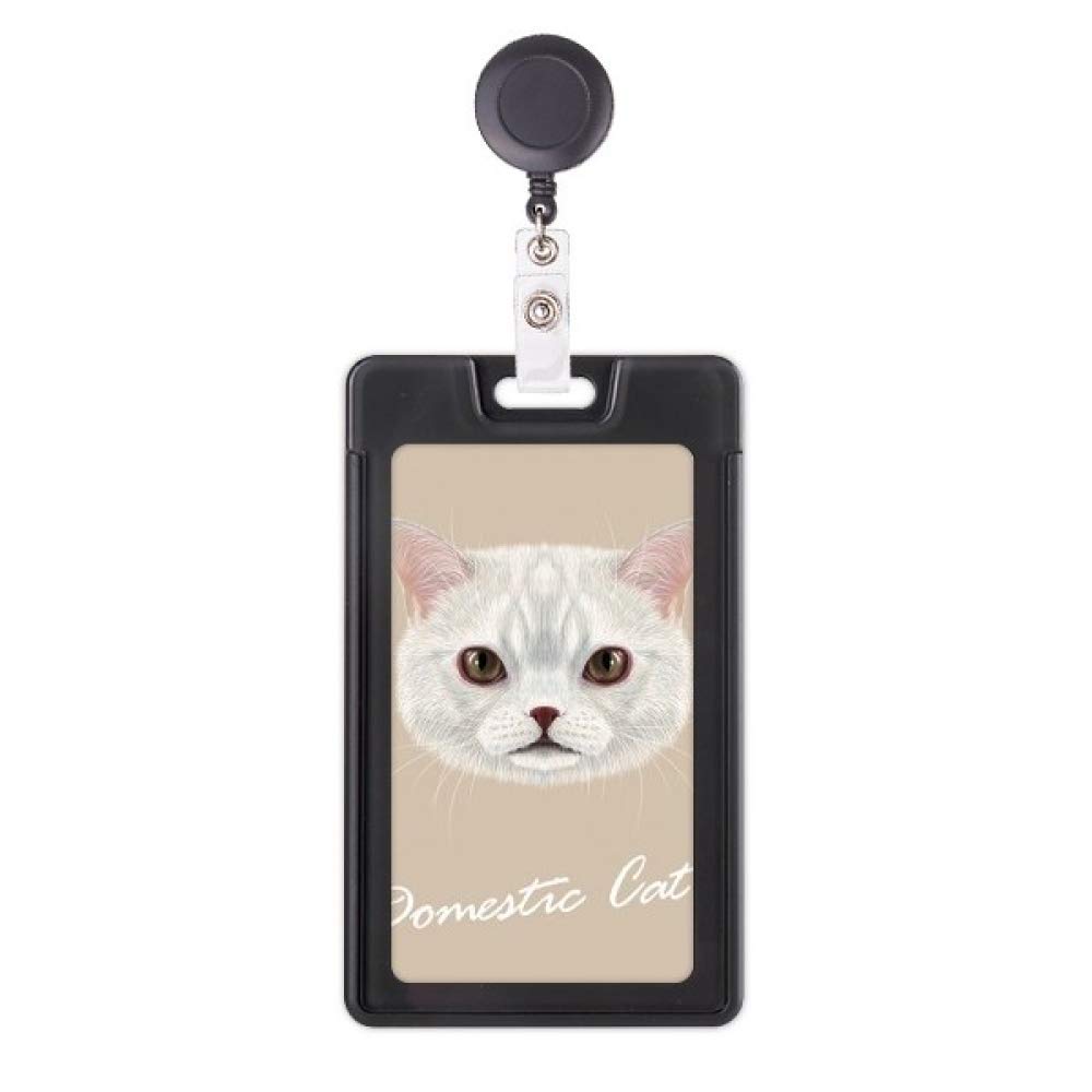 Porte-badge rétractable chat blanc avec cordon nylon fluide et clip dos - 5