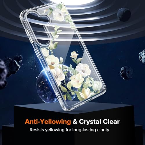Image of Elzzi Clear Transparent Flower Cover for Samsung S26 5g Case Shockproof Floral Design Camera Protection Shockproof PC+TPU Transparent Flower Cover for Girls & Women (Green)