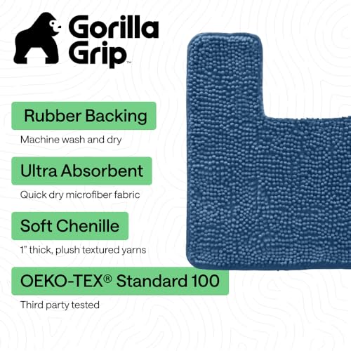 Image of GORILLA GRIP Bathroom Rug Sets, Soft Chenille 2 Piece Area Rugs Set, Toilet Base Mat and 30x20 Carpet, Absorbent Microfiber Washable Mats Dry Quickly, Home Decor and Bath Room Accessories, Blue