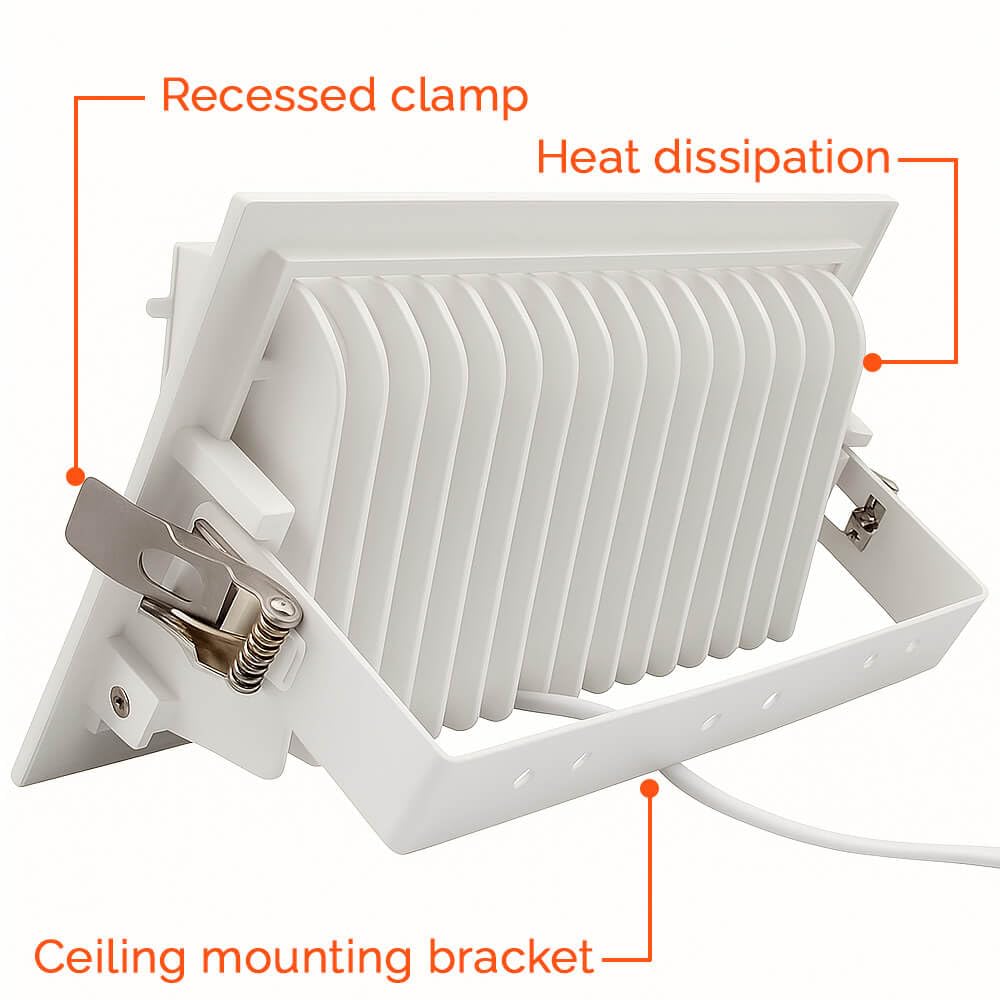 FactorLED Foco Proyector LED 40W, Rectangular 120º, Empotrable, Orientable, Iluminación Interior, Focos para Comercios, Luz Seleccionable CCT 3000K 4000K y 5700K