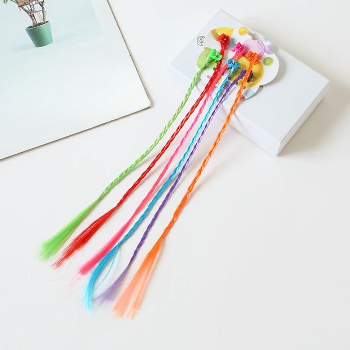 Fake Hair Coloured Hair Extensions For Kids Artificial Hair For Women Girls Hair Accessories Hair Extensions For Women Hair Clips For Kids Side Hair Extensions. (6 pc Bright Color)-image-18