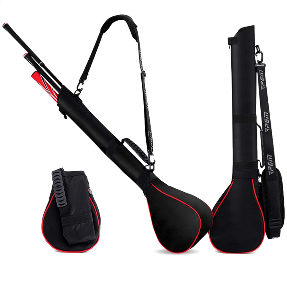 Faltbare Golftasche Pencilbag für Herren Damen, Leichte Golf-Tragetasche für 3 Schläger, Sunday Travel Golfbags mit Schultergurt, Rot/Silber (290g)
