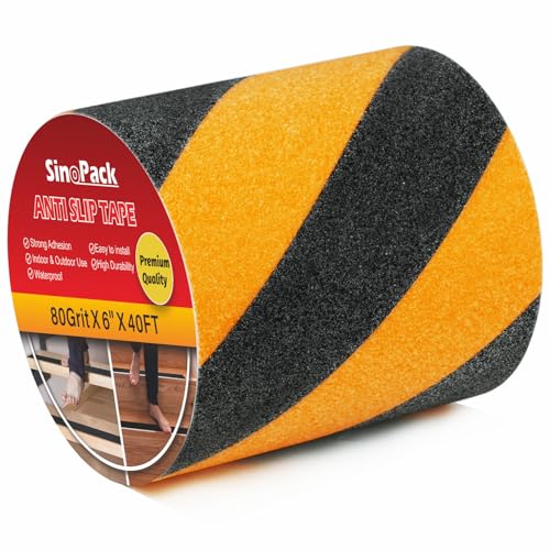 Anti Slip Tape Black and Yellow 6in x 40ft, Heavy Duty Grip Tape for Stairs, Ramps, Truck Steps, Floors, Waterproof Non-Slip Traction Tape for Indoor &amp; Outdoor Safety Hazard Warning