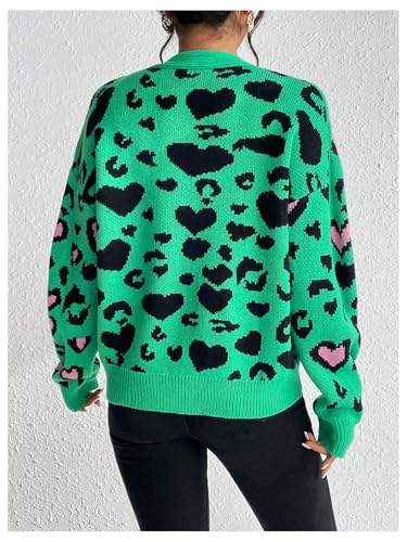 Image of MakeMeChic Women's Leopard Cardigan Sweaters V Neck Button Down Long Sleeve Y2K Cardigan