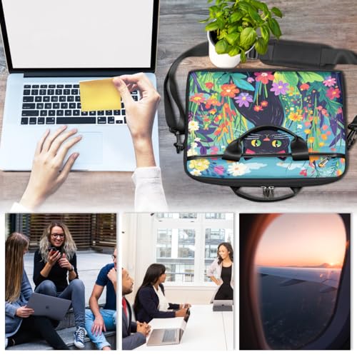 Sac ordinateur 15" imprimé chat et fleurs avec bandoulière confort