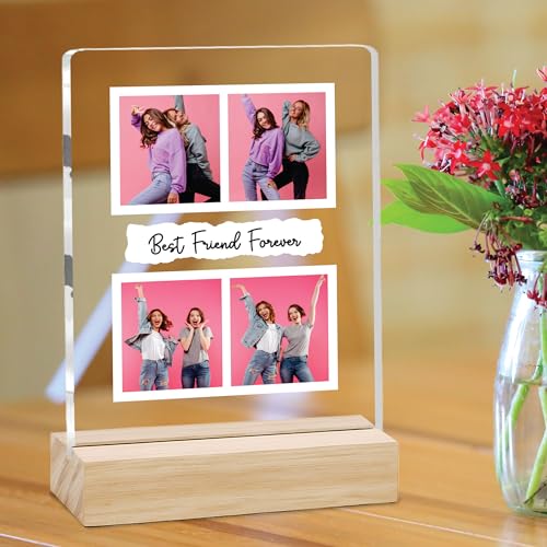 Image of Giftplease Customized Friends Plaque with Wooden Stand | Personalized Photo Frame with Quote | Best Friend Birthday Gift, Farewell Gift, Friendship Day Gift for BFF Keepsake Room Decor FR 11