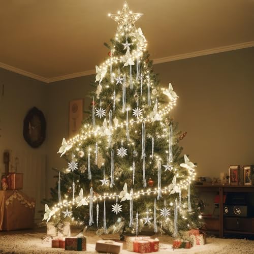 Mudder 49 ft Christmas Tree Ring Lights with Clear Ornaments