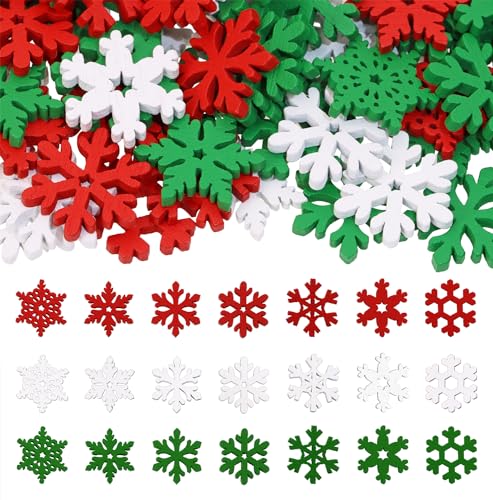 PPhtony 80PCS Snowflake Decorations Wood Slices Ornaments Christmas Cutouts Buttons Tags for Xmas Tree Hanging Painting DIY Crafts Projects Gifts Bags Holiday Party School Home Activity 20MM Mix Color