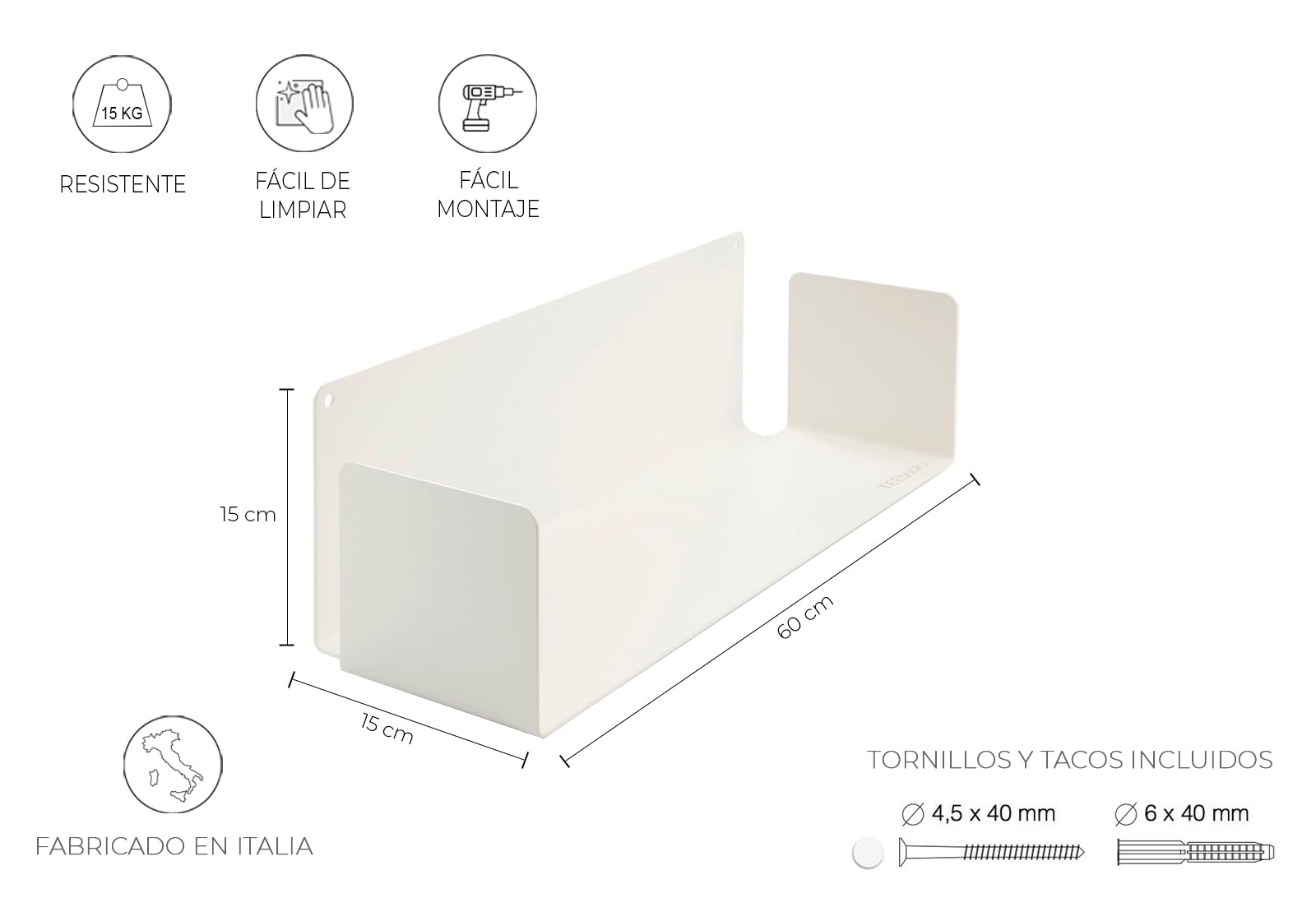 TEEbooks - 6 Estantes de Pared para Libros 60 cm | Estantería Invisible y Minimalista | Librería Flotante | Blanco | Made in Italy | Acero de Calidad | Fácil Fijación