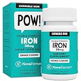 NovaFerrum Pow | Chewable Iron Supplement for Adults | Anemia | 36mg of Iron | 90 Servings | Sugar Free | Vegan