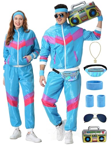 Owurha 80s Track Suit for Men Women 90s Retro Windbreaker Set Couples 90s Tracksuit 80s Costume Men Neon Wind Suit
