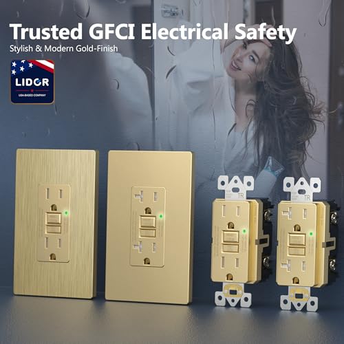 Image of LIDER GFCI Outlet 15Amp, GFCI Receptacle, Self-Test, ETL Listed, Matte Gold | Tamper-Resistant, Ground Fault Protection, LED Indicator, No-False-Trip Performance, Screwless Wall Plate, Anti-Interference