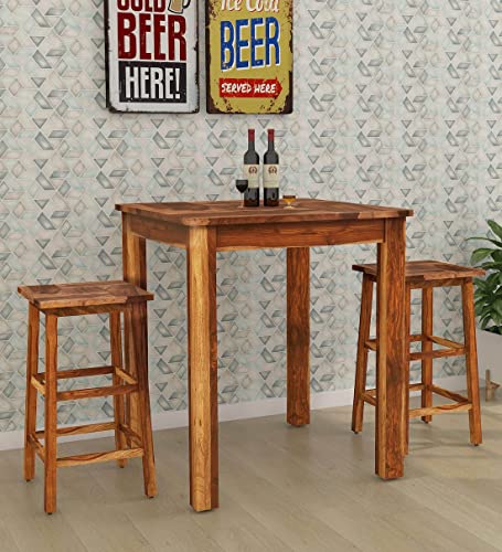 Image of Wooden Bar Dining Table Set 2 Seater /High Bar Chair Dining Table for Home and Living Room (Solid Sheesham Wood, 2 Seater, Teak Finish)