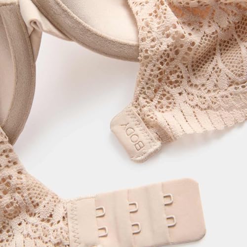 Image of Lace Embroidered Beige Polyamide Womens Body Soft Non Wired Full Cup Bra