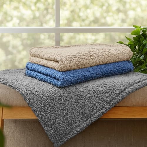 Image of Luciphia 1 Pack 3 Calming Dog Blanket Fluffy Premium Fleece Pet Blankets Soft Sherpa Throw for Dogs Puppy Cat Grey /Beige /HazeBlue Small (23 inch x16 inch)