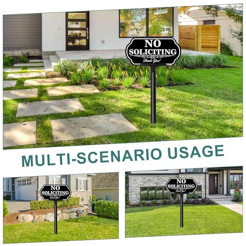Image of No Soliciting Sign for House, 10 x 5 Inch Aluminum No Soliciting Yard Sign with 37 Inch Adjustable Plastic Stake, Weatherproof Outdoor No Solicitors Sign for Front Yard, Doorway, Lawn, Home