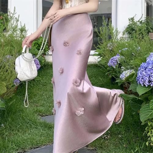 Women's Satin Mermaid Skirt Elegant 3D Floral High Waist Slim Fit Summer Party Office Lady Long Skirt2