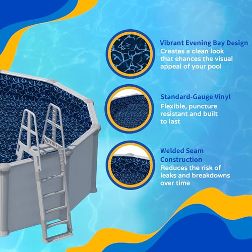Blue Wave Evening Bay Overlap 8 ft Round Pool Liner for Above-Ground Steel Wall Pools – Weather Resistant Standard Gauge Vinyl with Welded Seams - Dark Blue, Fits 48/54-In Depth Walls