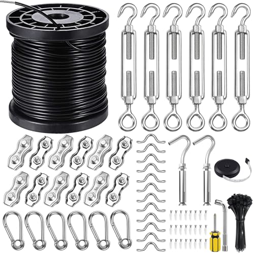 BLIKA String Light Hanging Kits, 300FT Coated Stainless Steel 304 Wire Rope, Outdoor Light Guide...