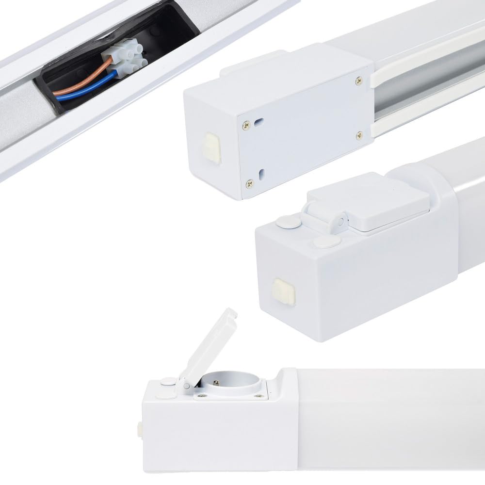 Gefom REGLETTE ETANCHE IP44 LED INTEGREE AVEC PRISE, 70 CM, CORPS ALUMINIUM, FINITION PC, AVEC INTER, 10W, 950 LUMENS, blanc 410039