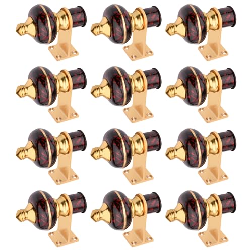 Image of Stylish Curtain Hooks /Curtain Knobs /Rod Rail Bracket for Home Black Cherry Marble Finish (12P, Black Cherry Marble Gold)