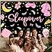 Mocsicka Sleepover Backdrop Sleepover Pajamas Pillow Fight Pink Black Girl Party Decorations Makeup Slumber Party Banner Cake Table Decorations Photo Booth Props (5x3ft)