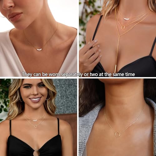 Image of Zeffy Gold Pearl Necklace for Women, Dainty 14K Gold /Silve Plated Layered Pearl Choker Pearl Earrings Pearl Bracelets Wedding Trendy Gold Jewelry Set for Women Gifts