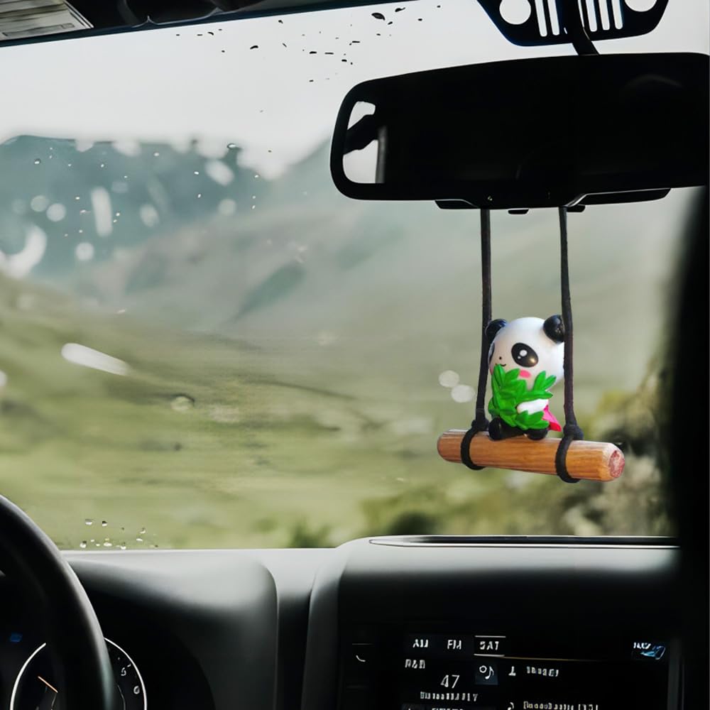 ZOSTLAND Cute Swing Ornament Car Auto Rear View Mirror Hanging Decoration Suspension Pendant Accessories Applicable to Car Truck Suv (Panda)
