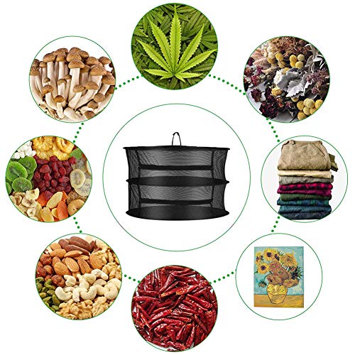 Athemeet Kruiden bewaren kruidendroger kruid drogen net hangen drogen mesh rek opvouwbaar met ritssluiting voor levensmiddelen kruiden fruit thee rokers 2 lagen zwart - Image 6