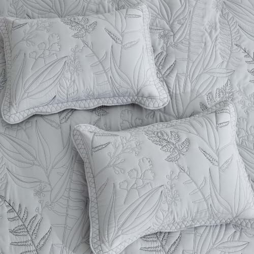 Image of Bedspread oversized Queen 102x118,Beautiful Leaf Stitching,5 PCGrey